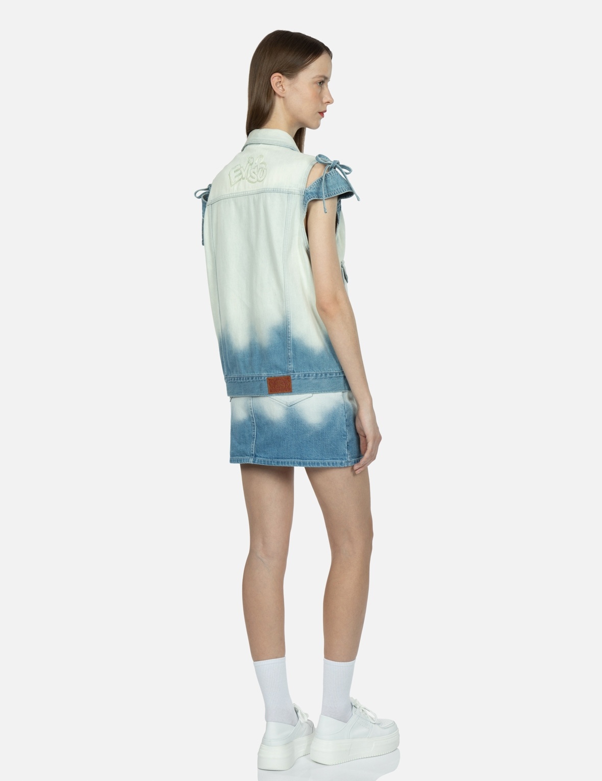 LOGO EMBROIDERY BLEACHED DENIM WAISTCOAT - 4