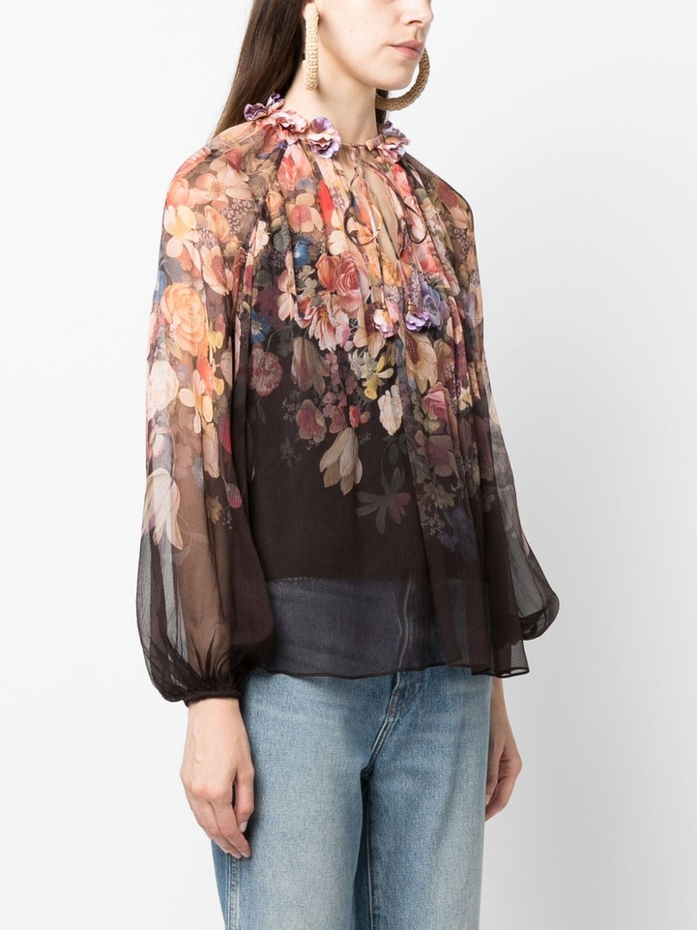 gathered-neck floral-print blouse - 3