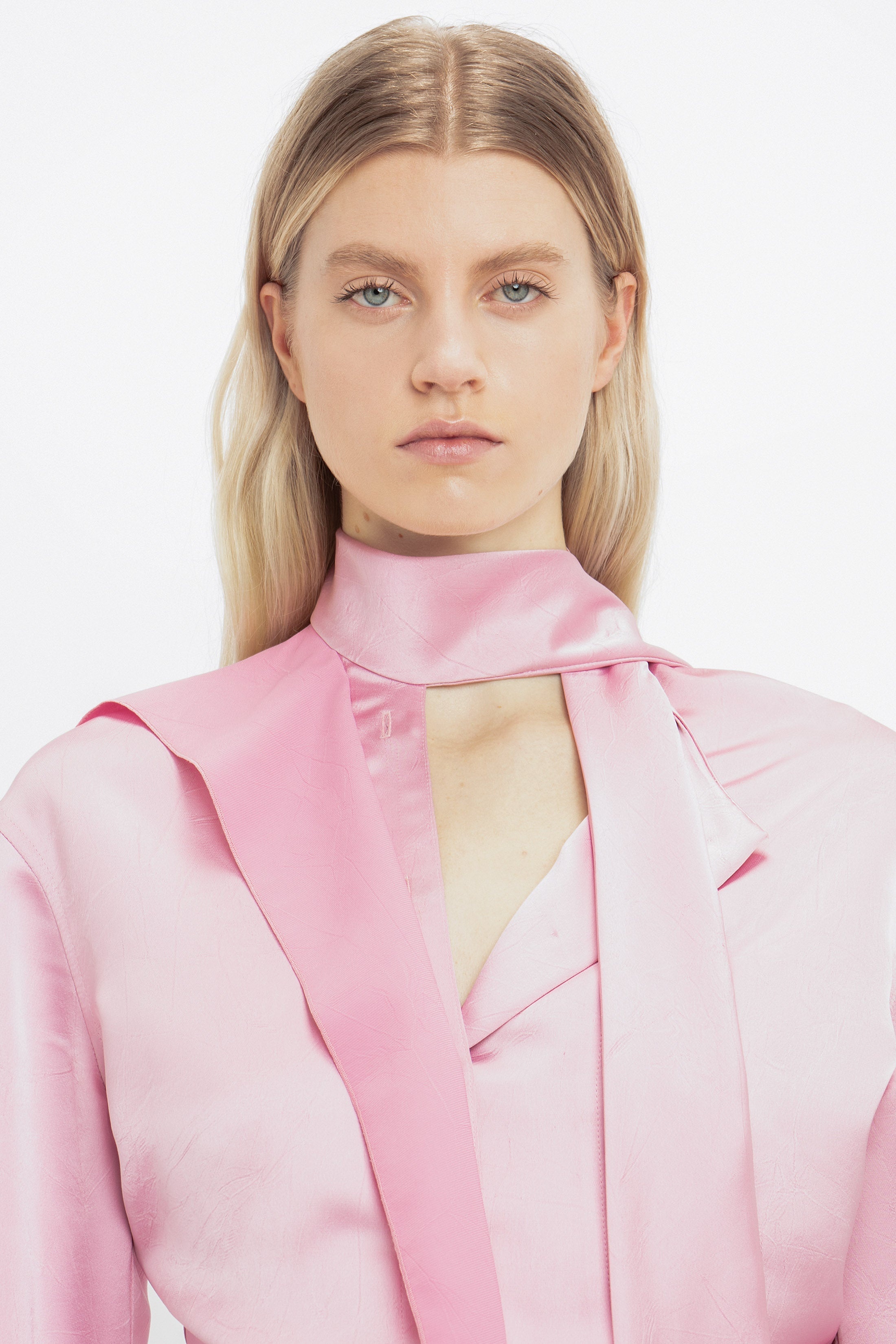 Scarf Neck Blouse In Rose - 6