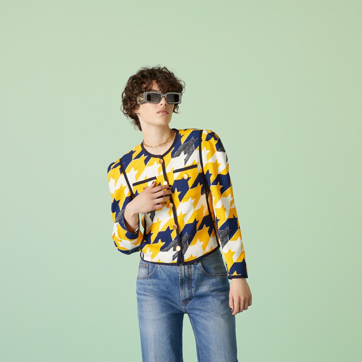 Geometric houndstooth print viscose jacket - 5