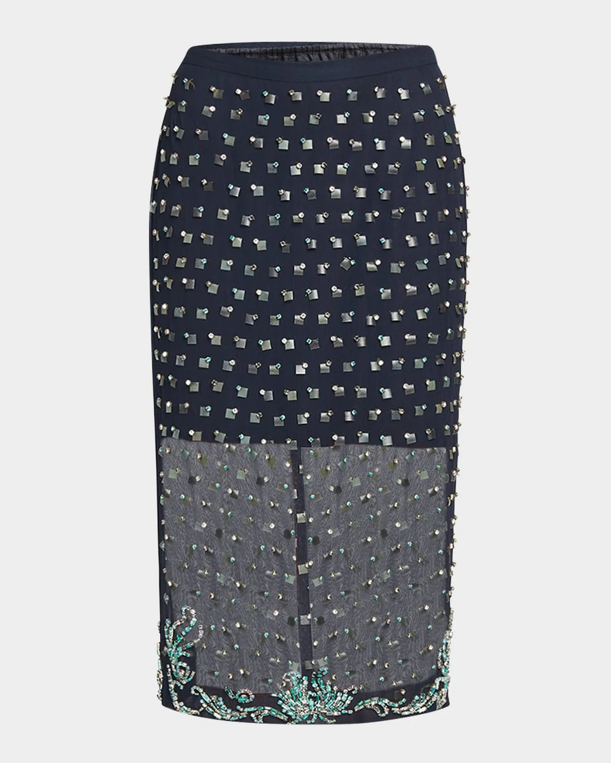 Sokna Crystal Sheer Pencil Skirt - 1