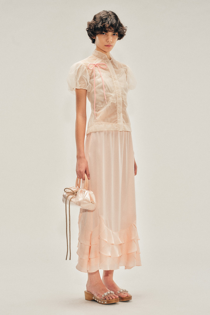 Sheer Offset Fragment Collar Puff Sleeve Shirt 3