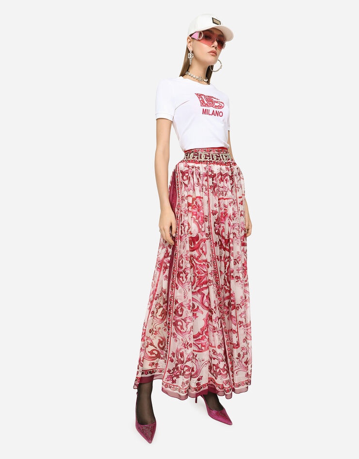 Long Majolica-print chiffon skirt - 5