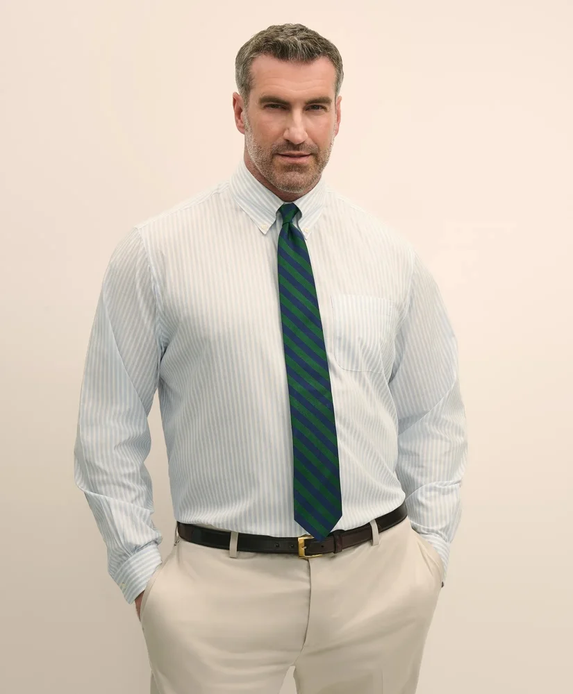 Big & Tall Stretch Cotton Broadcloth Non-Iron Polo Button Down Collar, Dress Shirt - 1