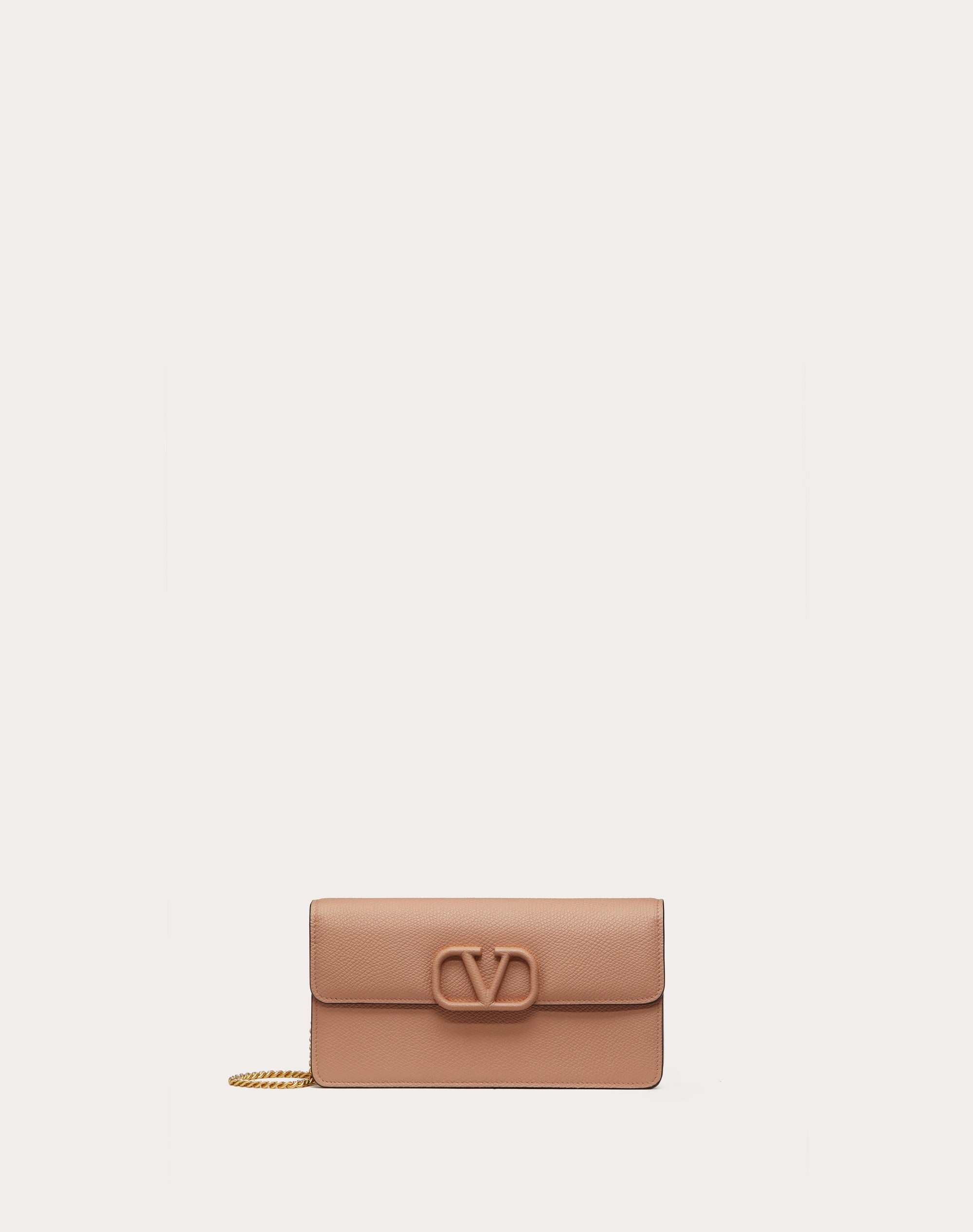 VLOGO SIGNATURE GRAINY CALFSKIN WALLET WITH CHAIN - 1