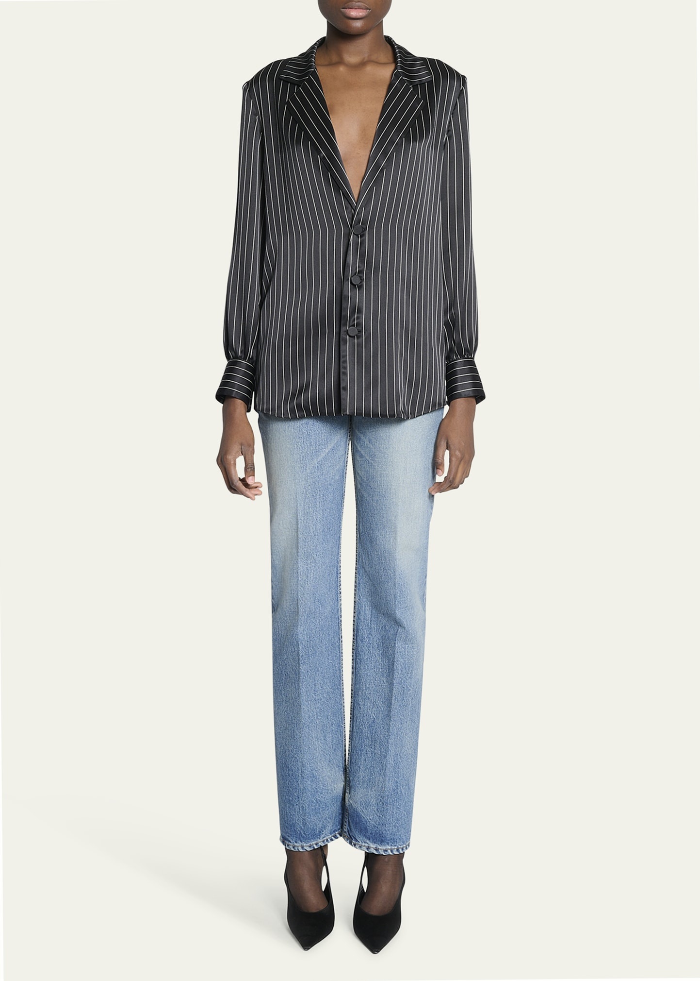 Striped Silk Button-Front Blouse - 2