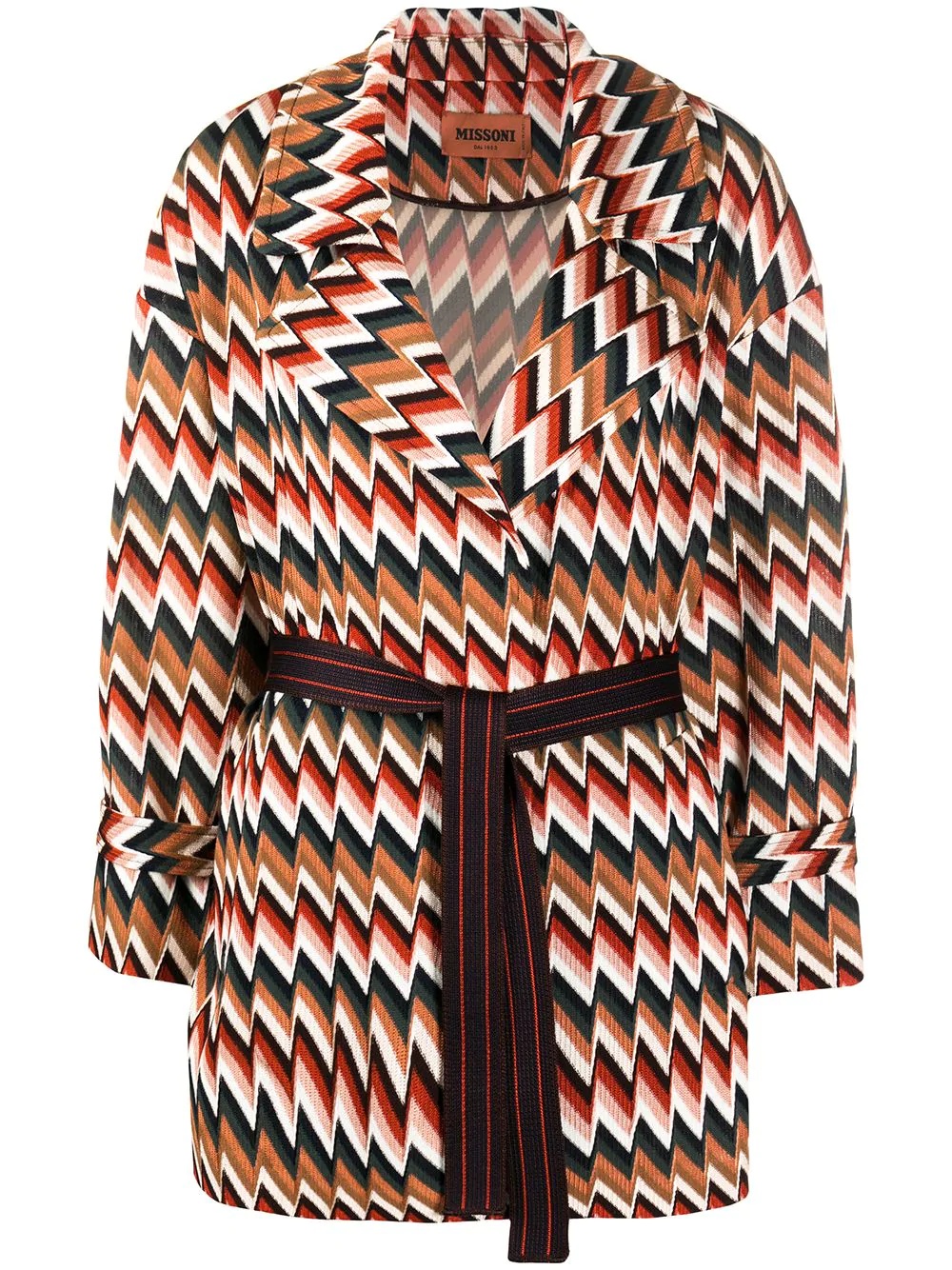 zigzag-print tie waist cardi-coat - 1