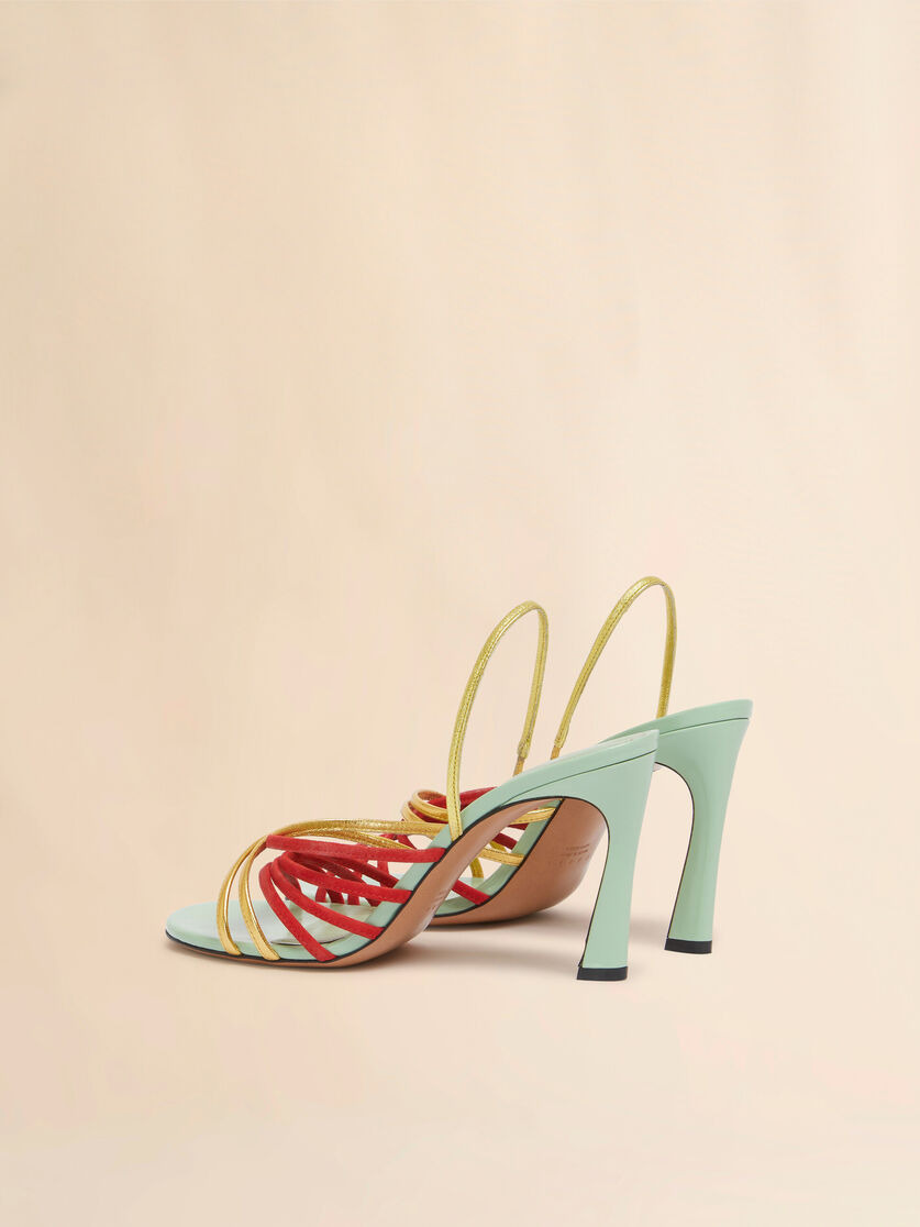 GREEN RED AND GOLD SUEDE AND METALLIC LEATHER NEW WAVE SANDAL - 3