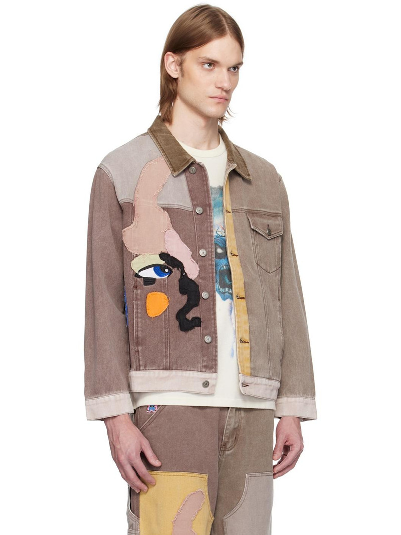 Brown Patchwork Face Colorblocked Twill Jacket 2