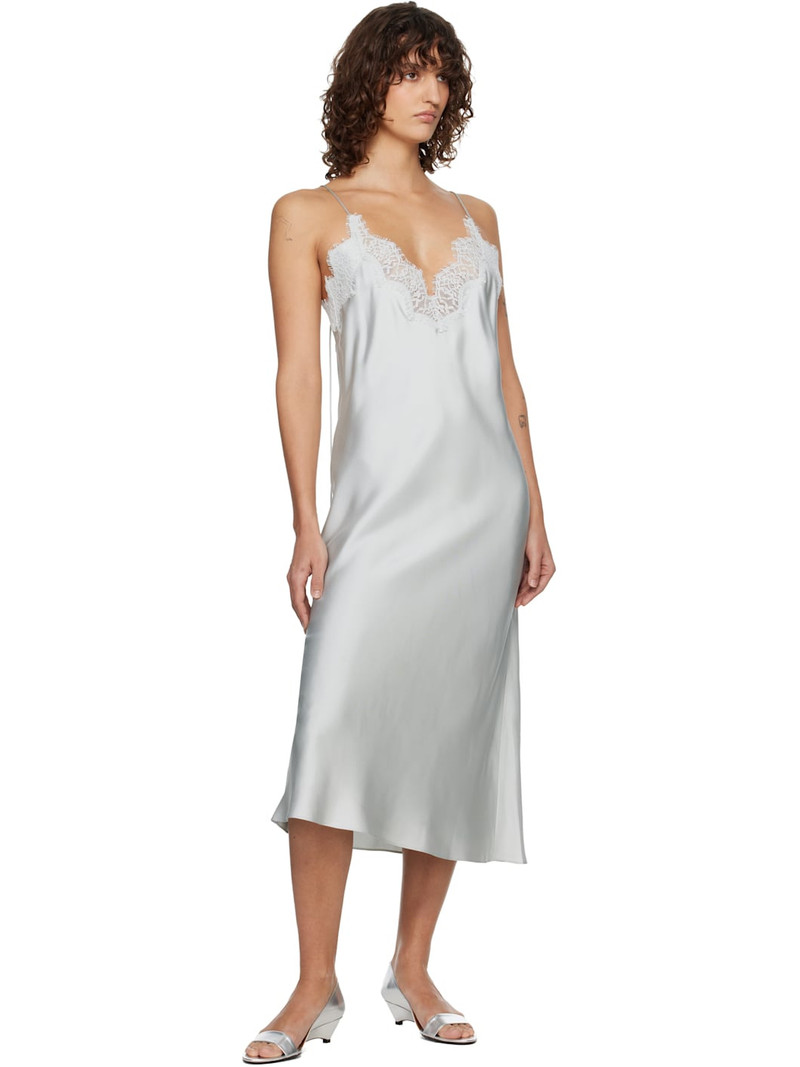 RÓHE Blue Silk Lace Slip Midi Dress outlook