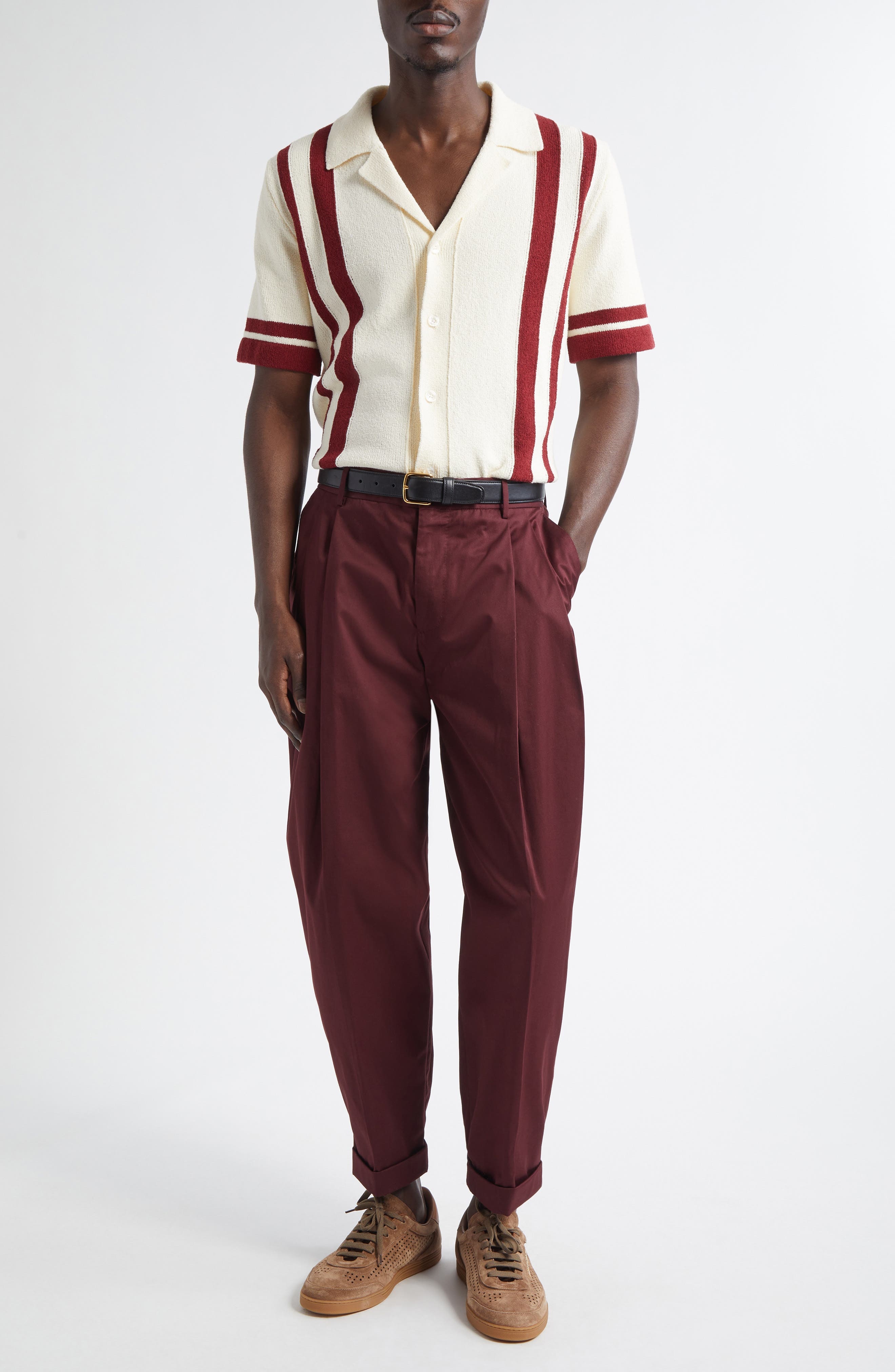 Dolce&Gabbana Double Pleat Crop Stretch Cotton Pants in Dark Violet at Nordstrom - 2
