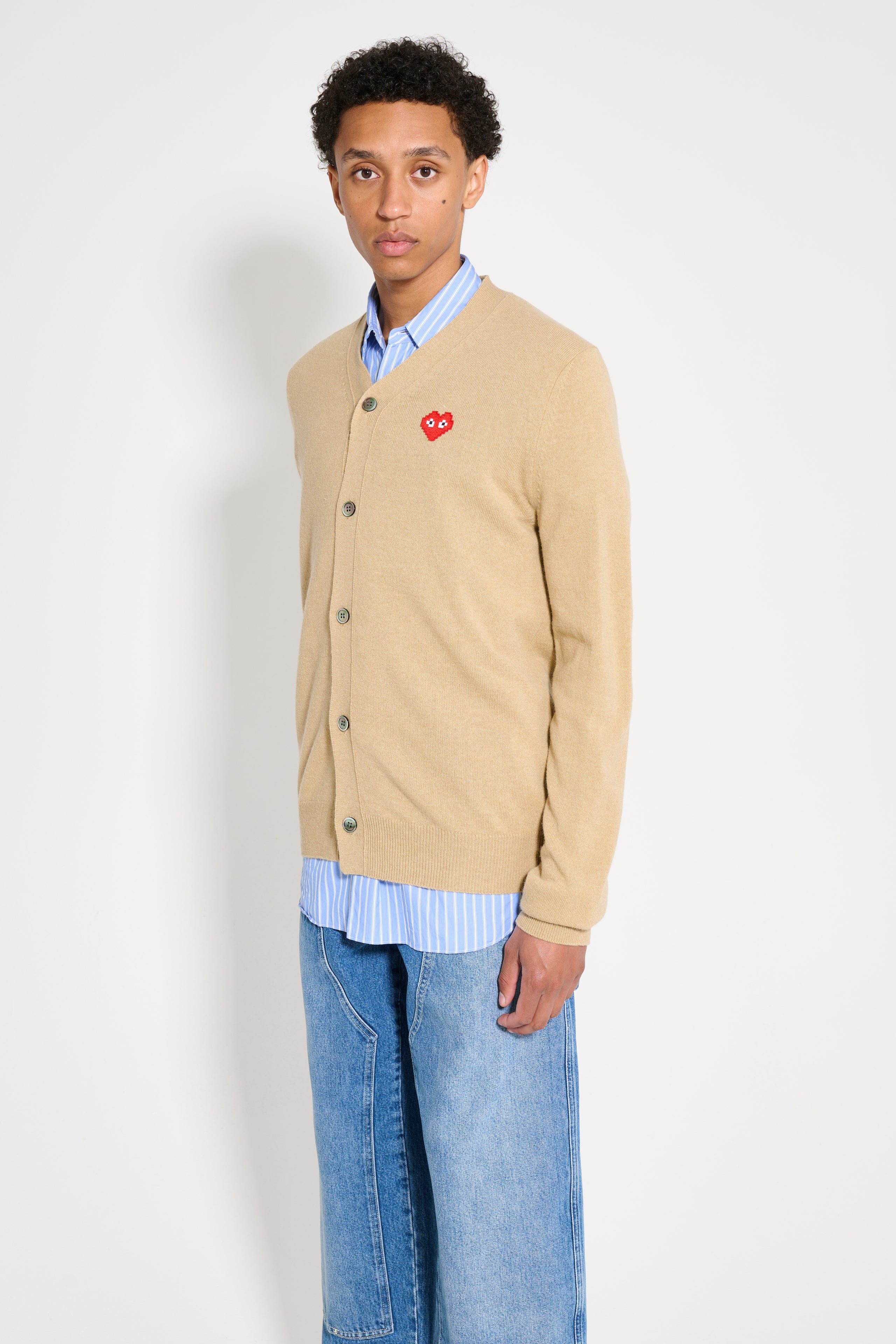COMME DES GARÇONS PLAY X INVADER CARDIGAN LIGHT CAMEL - 2