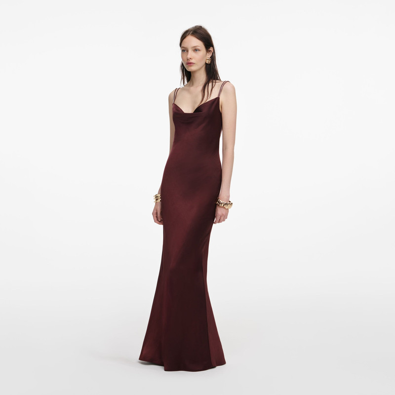 Brown Satin Diamante Maxi Dress 2