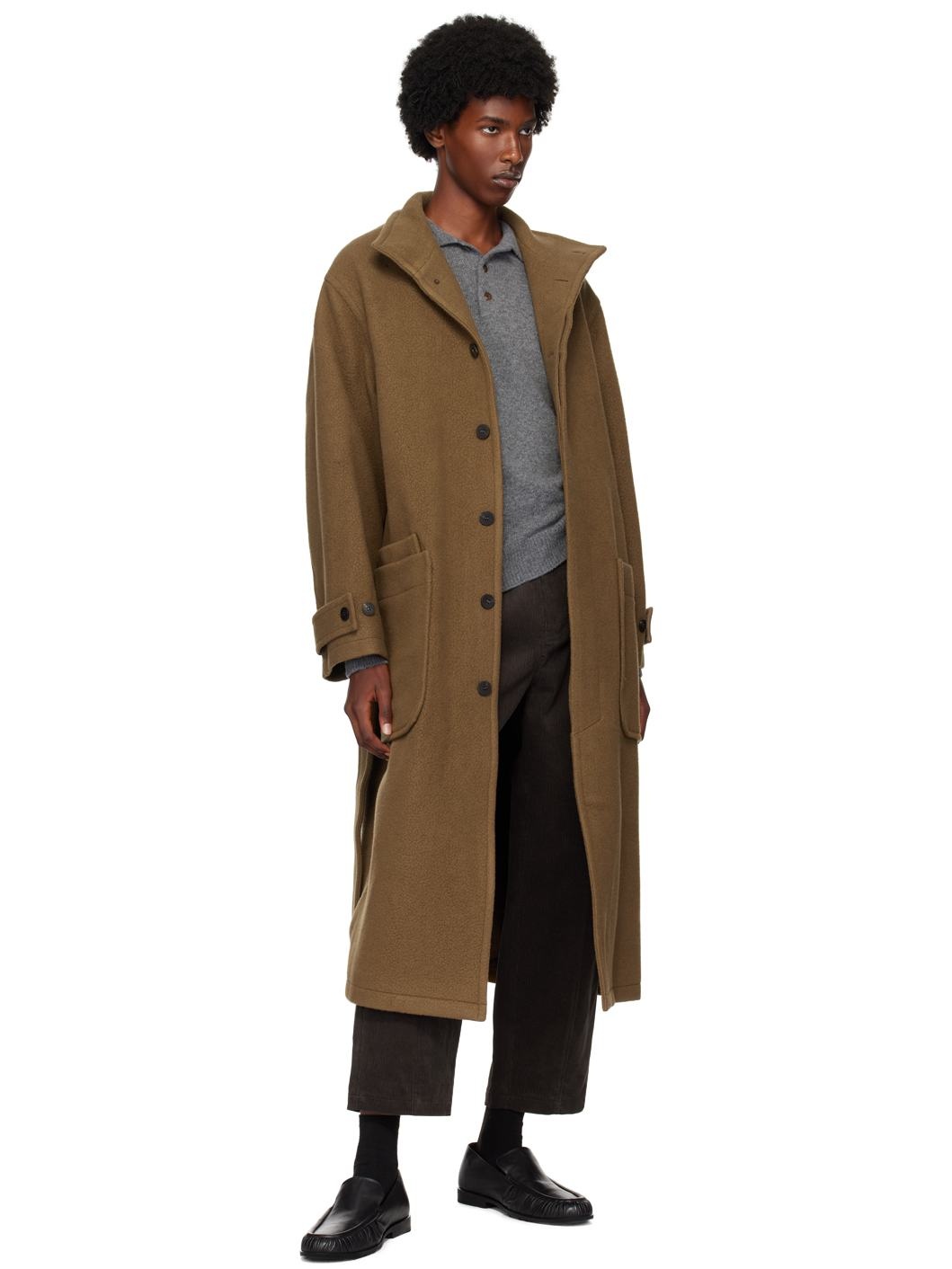 Brown High Neck Coat - 4
