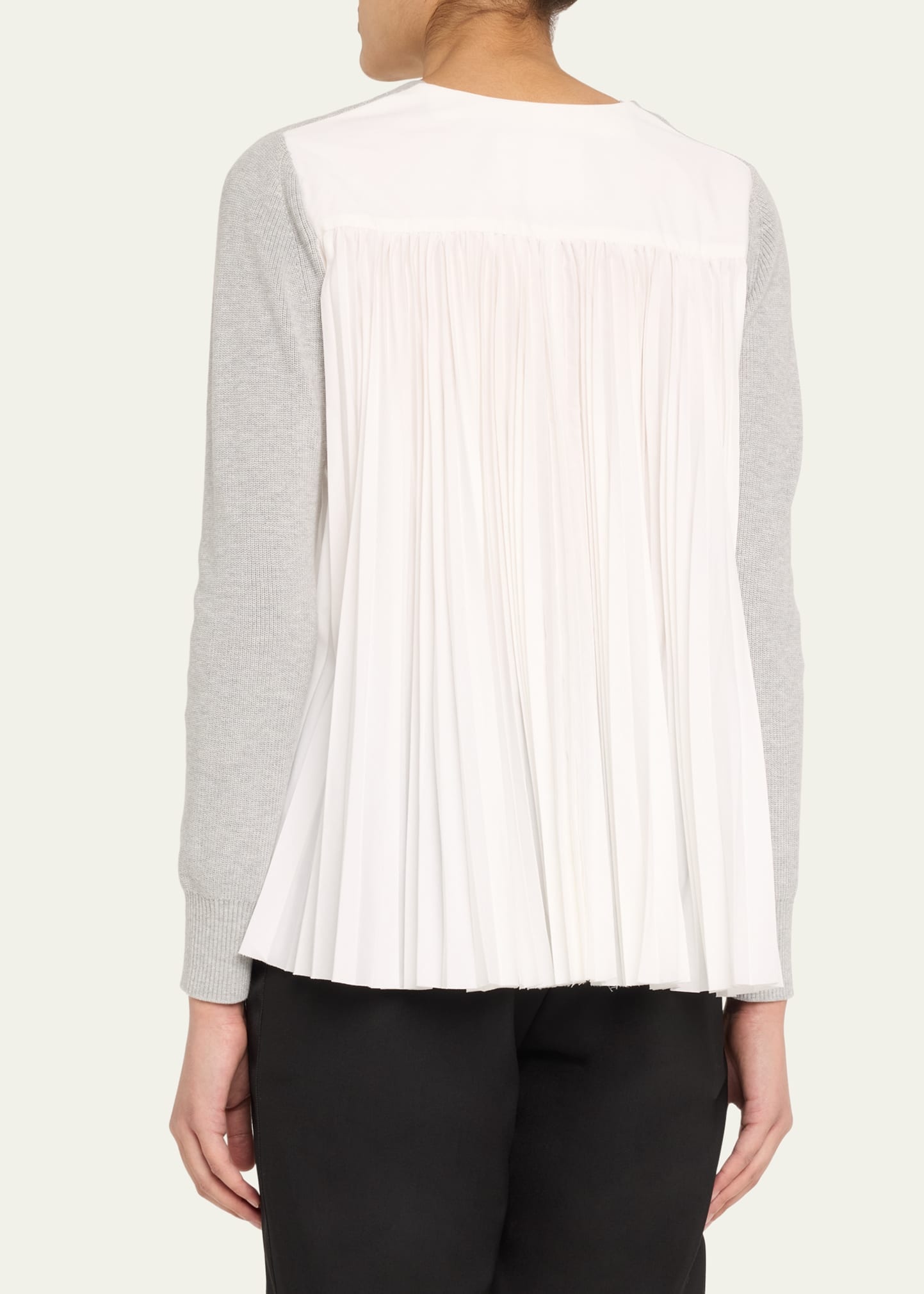 Pleated-Back Knit Button Down Cardigan - 3