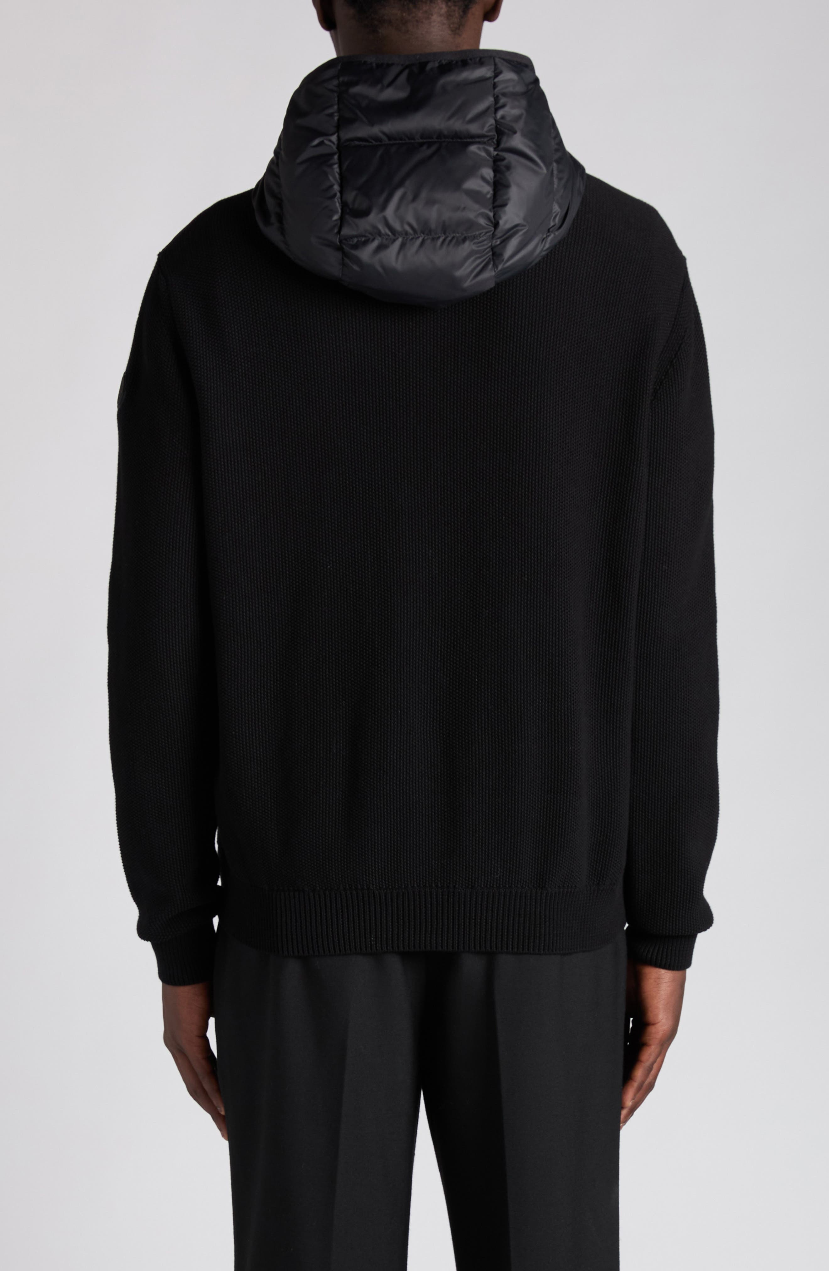 Moncler Cotton Knit & Down Hooded Cardigan in Black at Nordstrom - 2