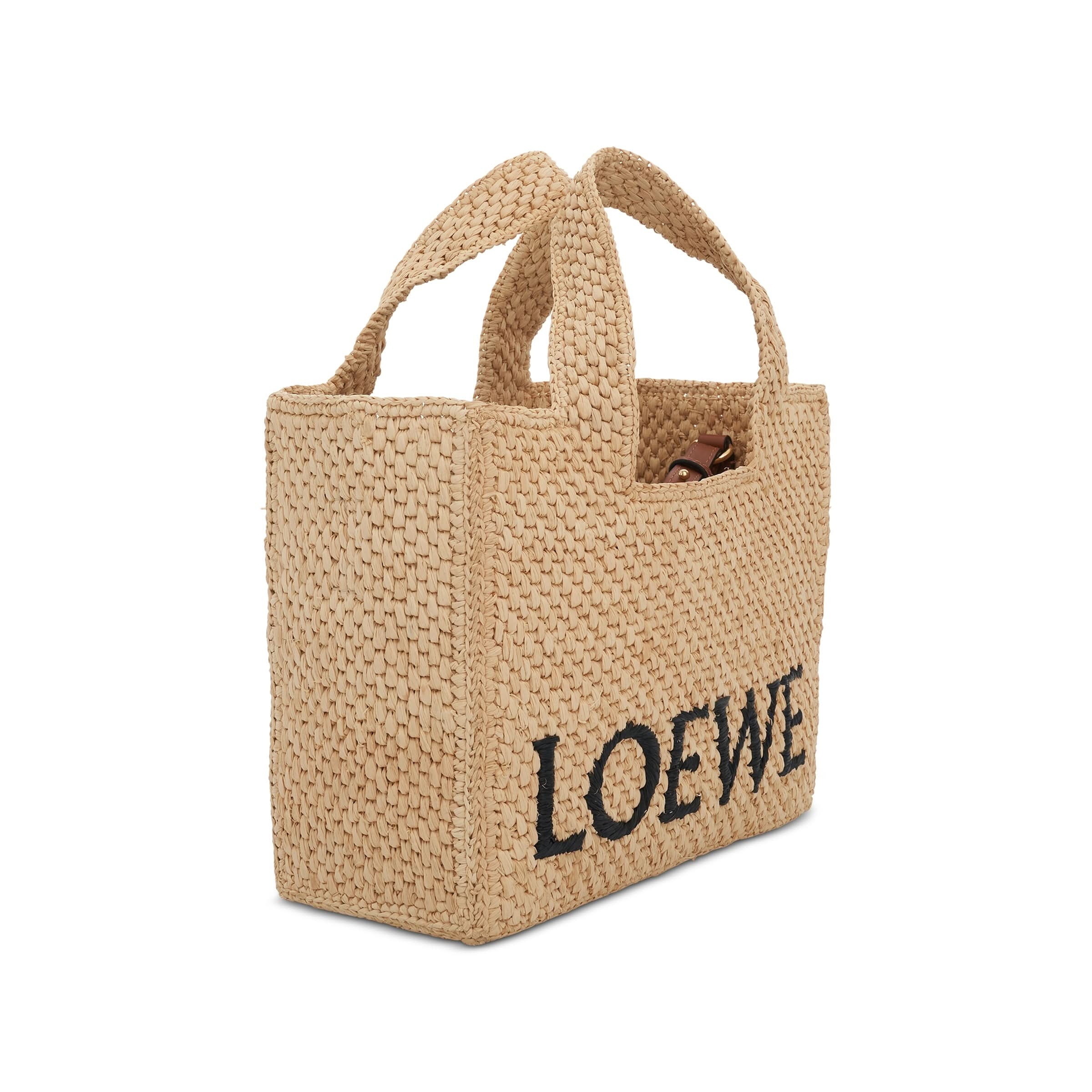 Small Logo Font Tote Bag in Raffia and Calfskin in Natural - 2
