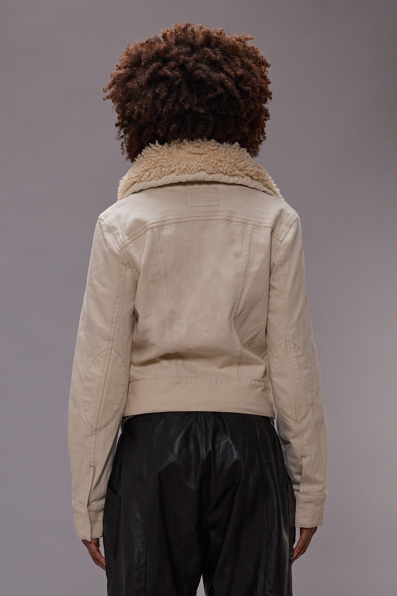 HIGH NECK TRUCKER JACKET - ECRU STRETCH - 4