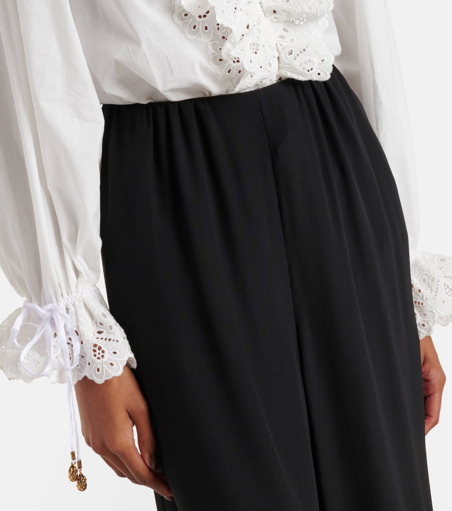 Layered crêpe de chine wide-leg pants - 4
