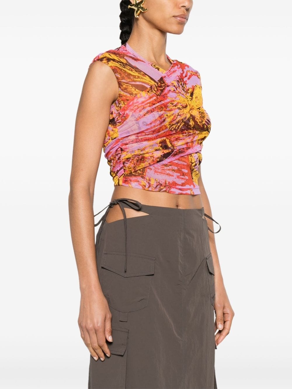 abstract-print asymmetric blouse - 3