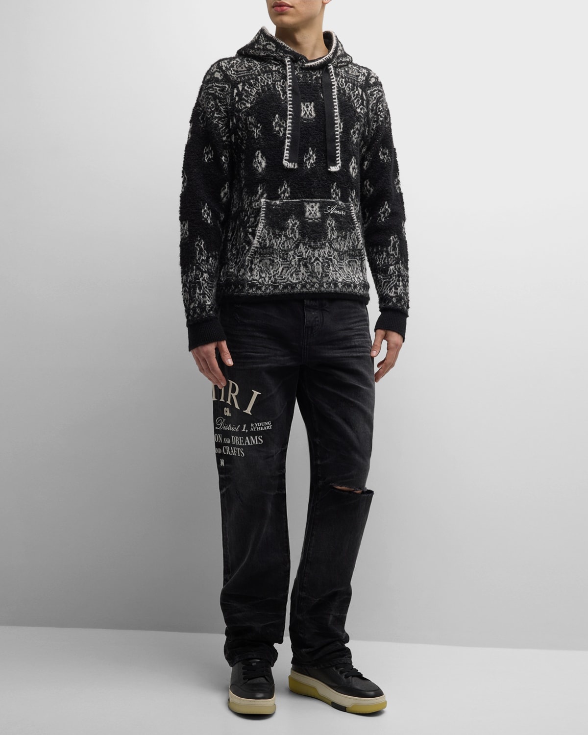 【AMIRI】Bandana フーディー AMIRI: ブラック＆ホワイト Bandana フーディ | SSENSE 日本