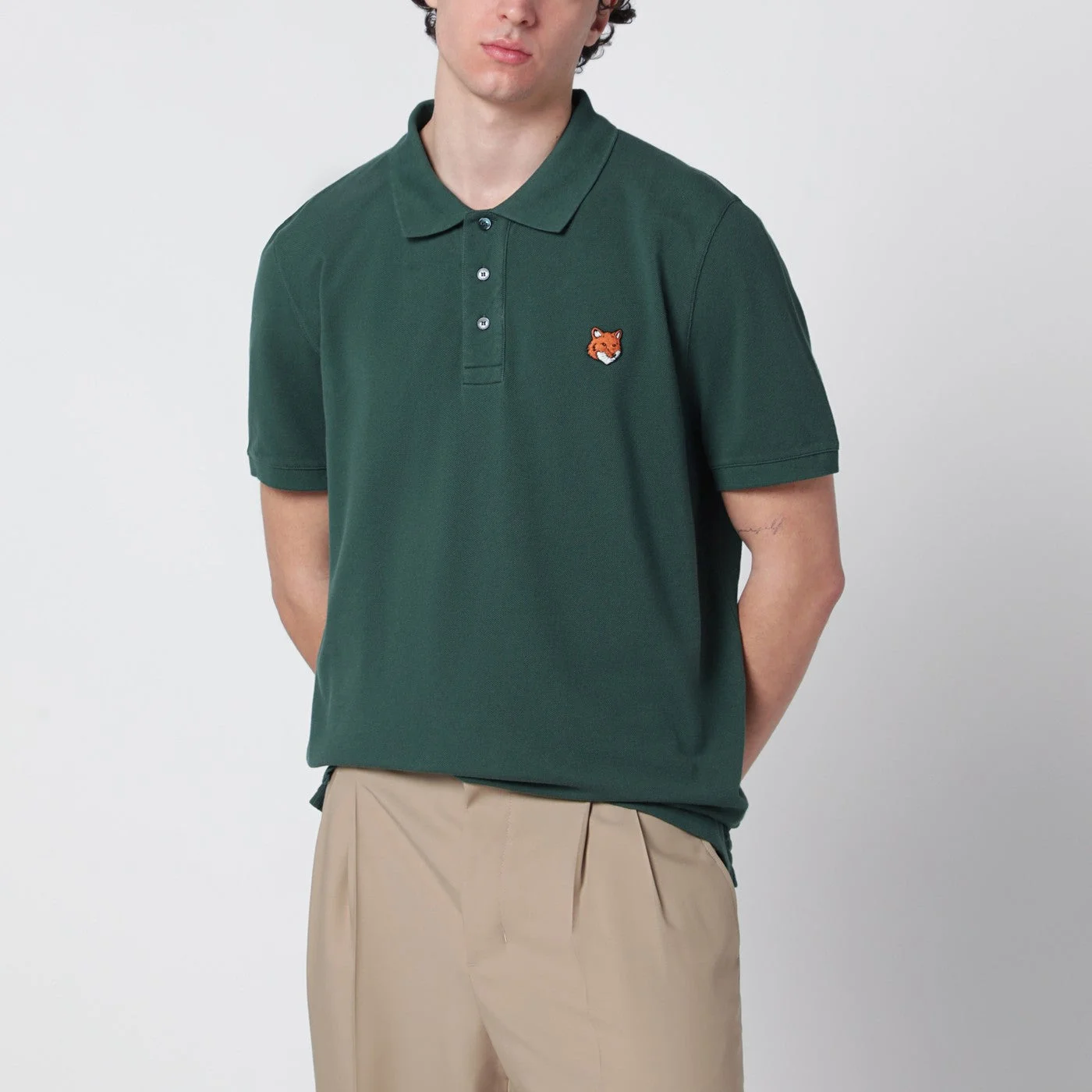 Maison Kitsune Bottle Green Fox Head Regular-Fit Polo Shirt Men - 1