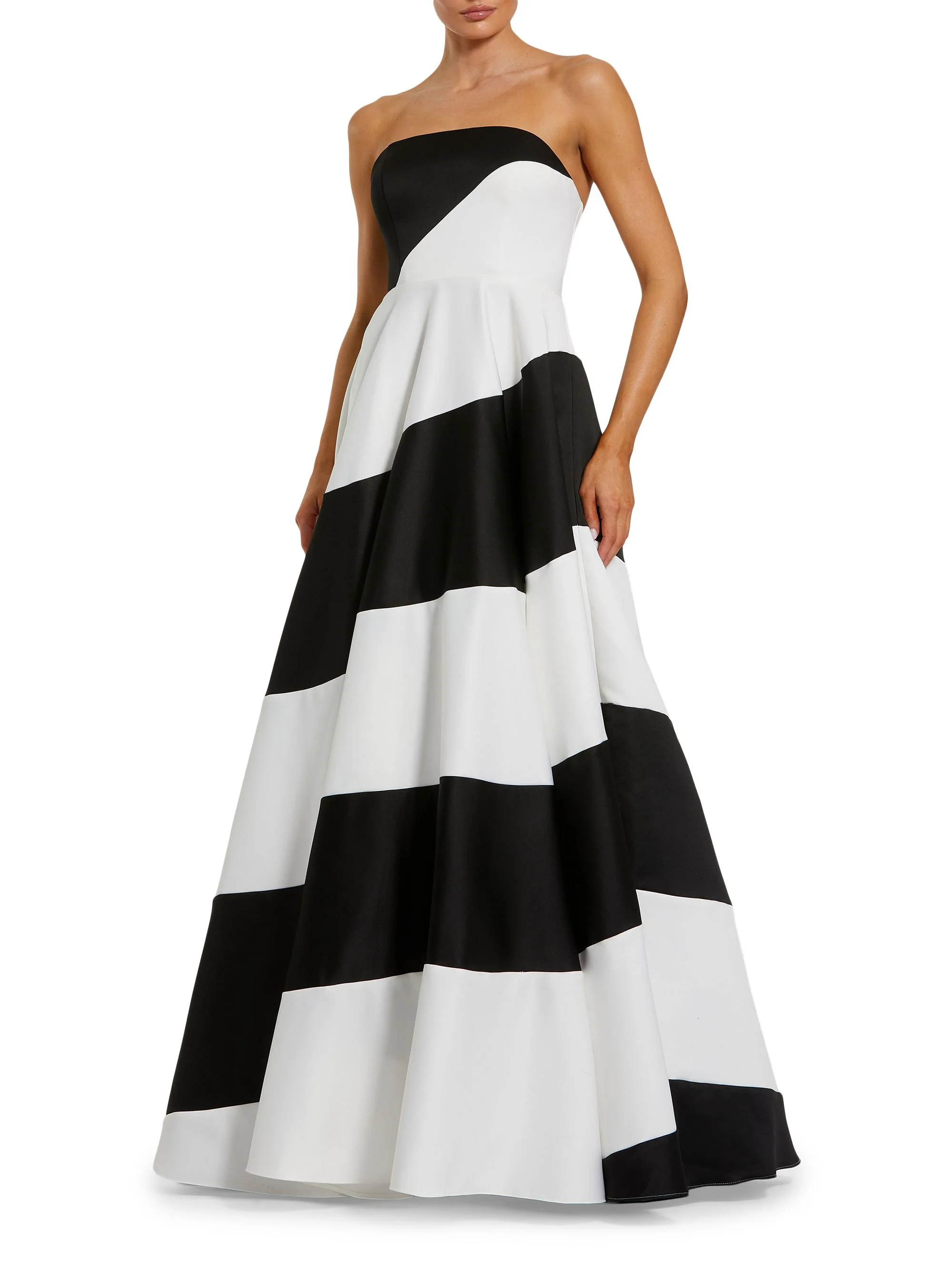 Women's Striped Bandeau Fit & Flare Gown - Black Ivory - 1