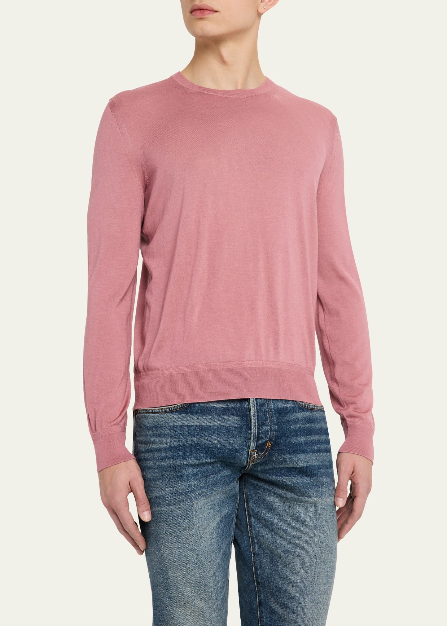 Men's Fine Gauge Cashmere and Silk Crewneck Sweater - 4