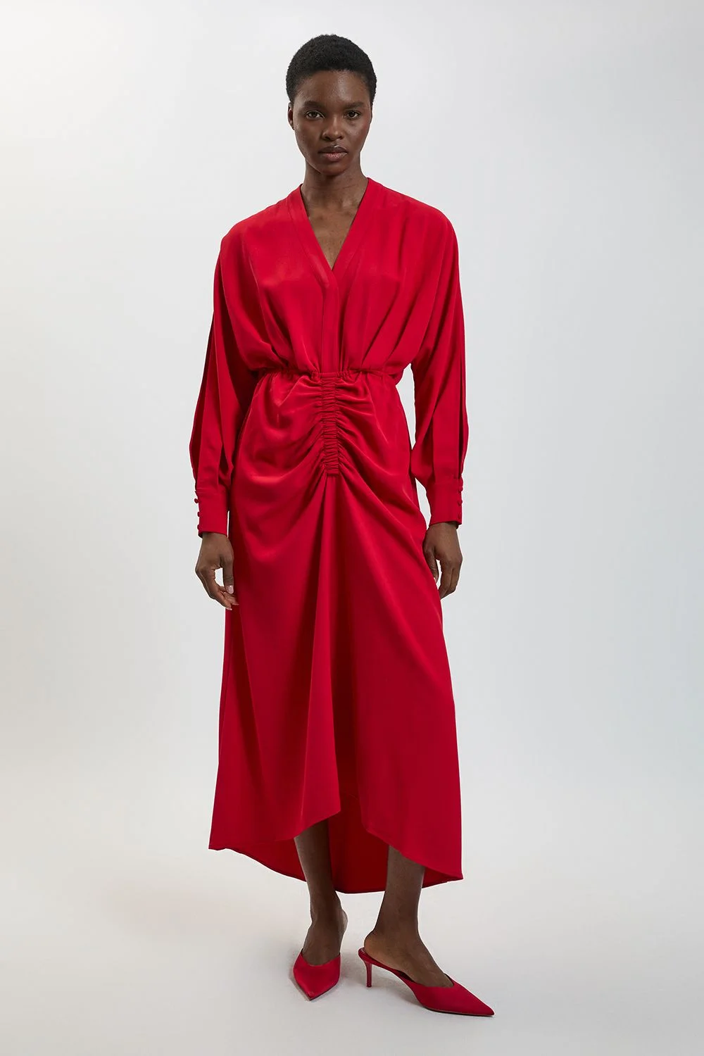 Split Sleeve Asymmetric Detail Midi Dress - 1
