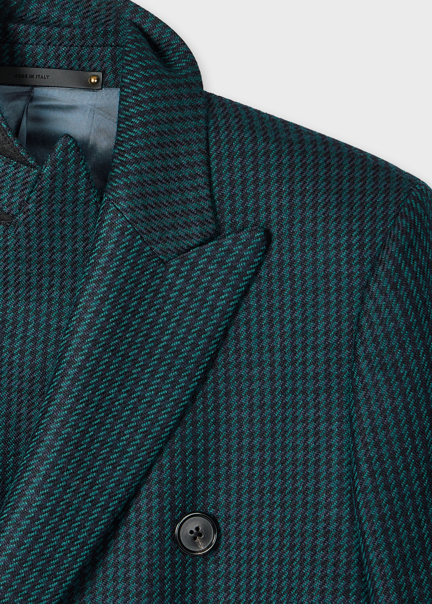 Navy and Teal Houndstooth Wool-Blend Double Breasted Overcoat - 2