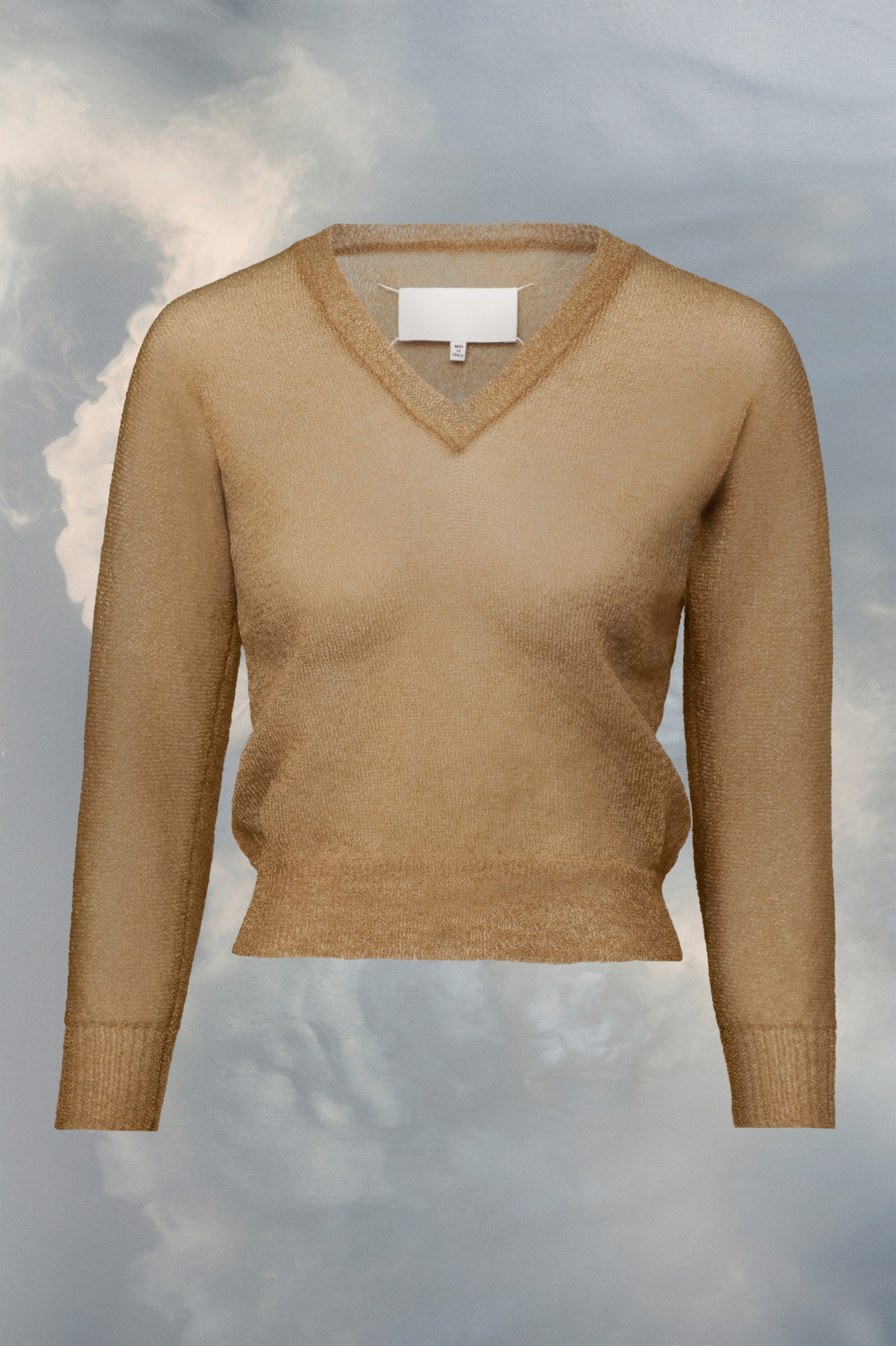 Translucent knit V-neck top - 1