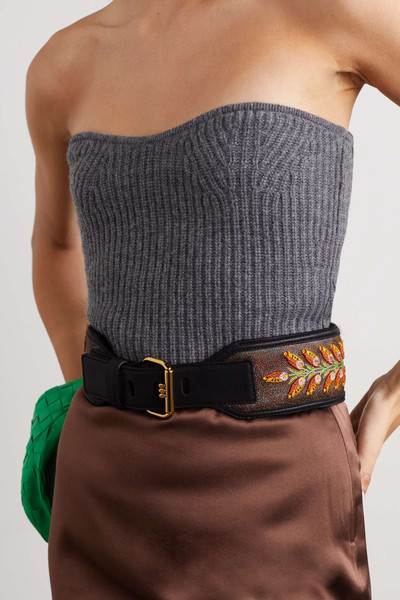 Etro Leather-trimmed embroidered printed canvas belt outlook