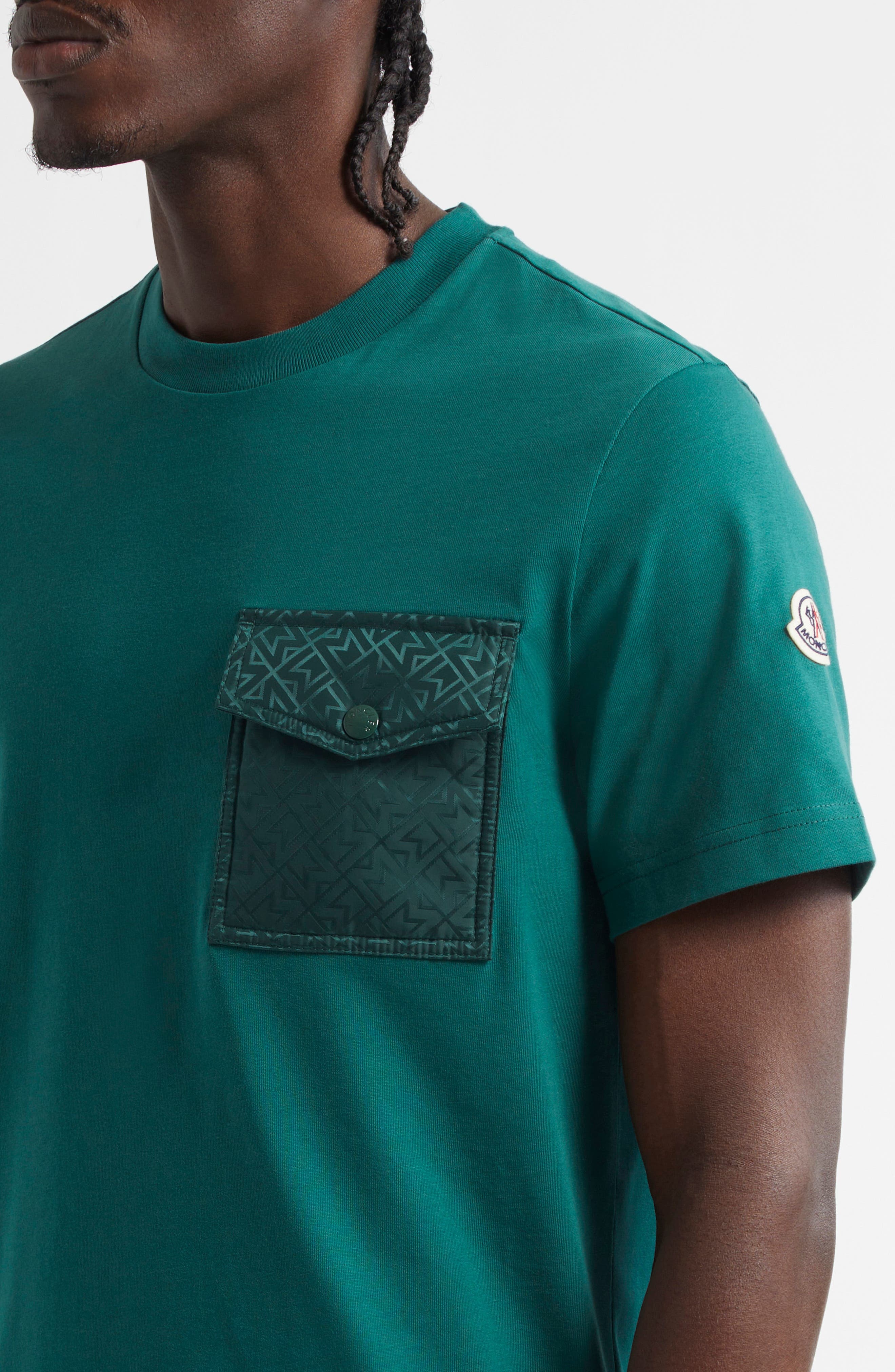 Moncler Logo Patch Cotton Pocket T-Shirt in Botanical Garden at Nordstrom - 4