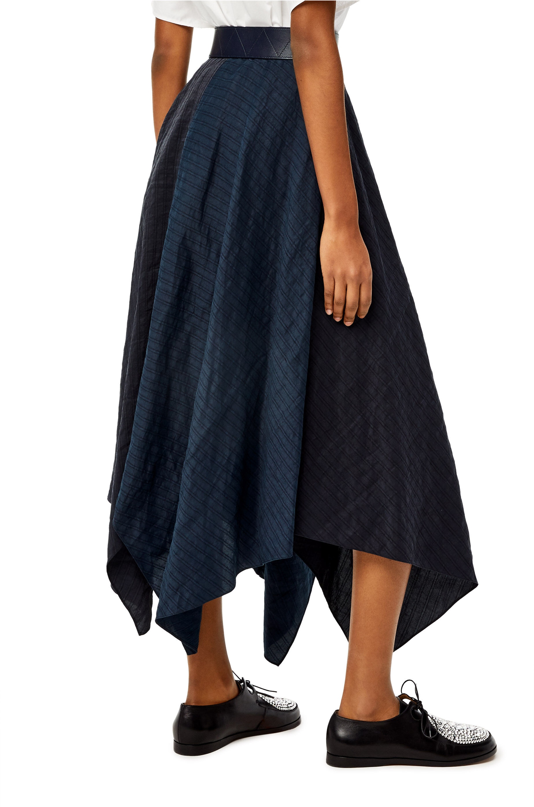 Stripe asymmetric midi skirt in linen and silk - 4