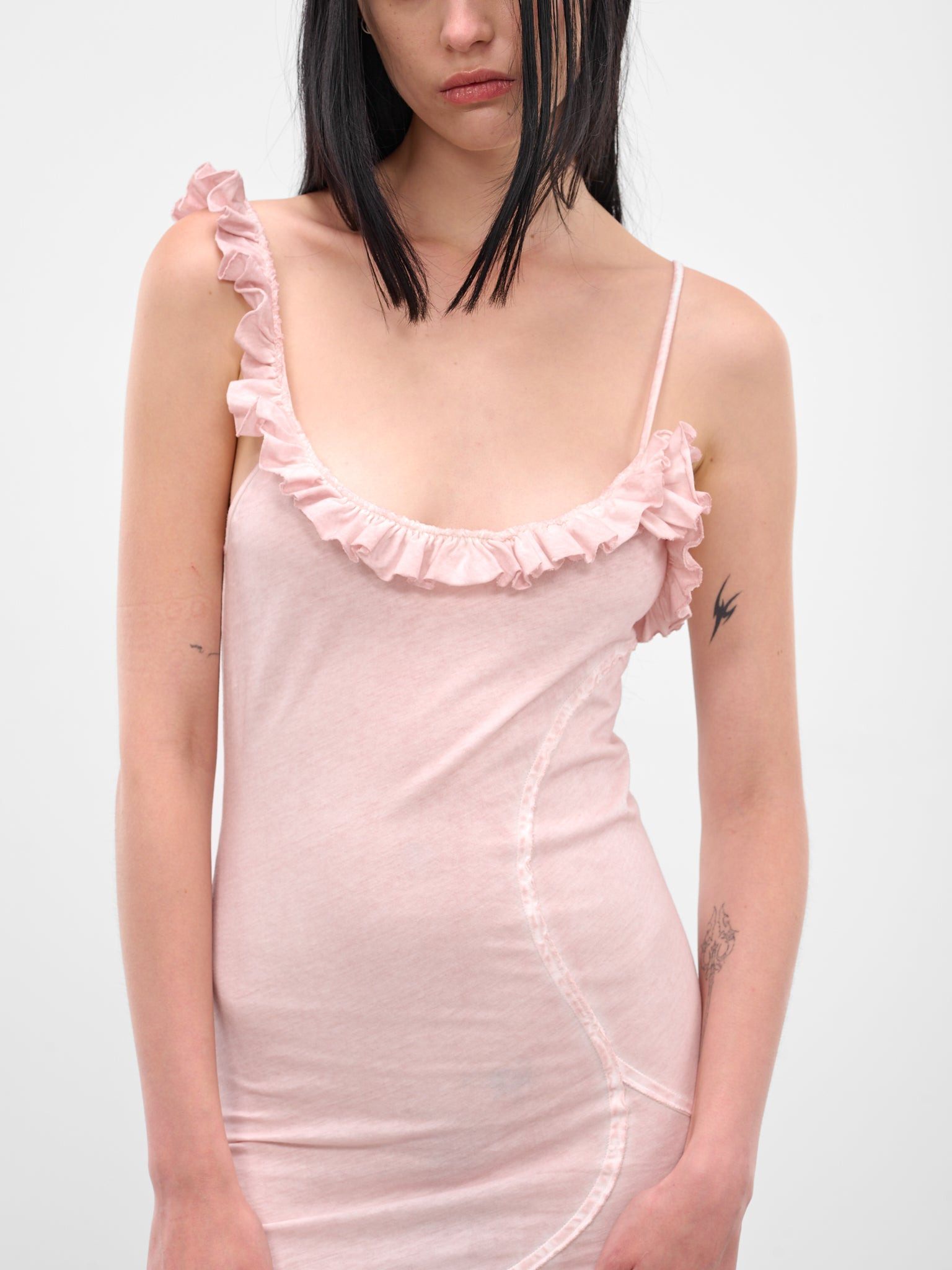 Pink Asymmetric Ruffle Midi Dress - 4