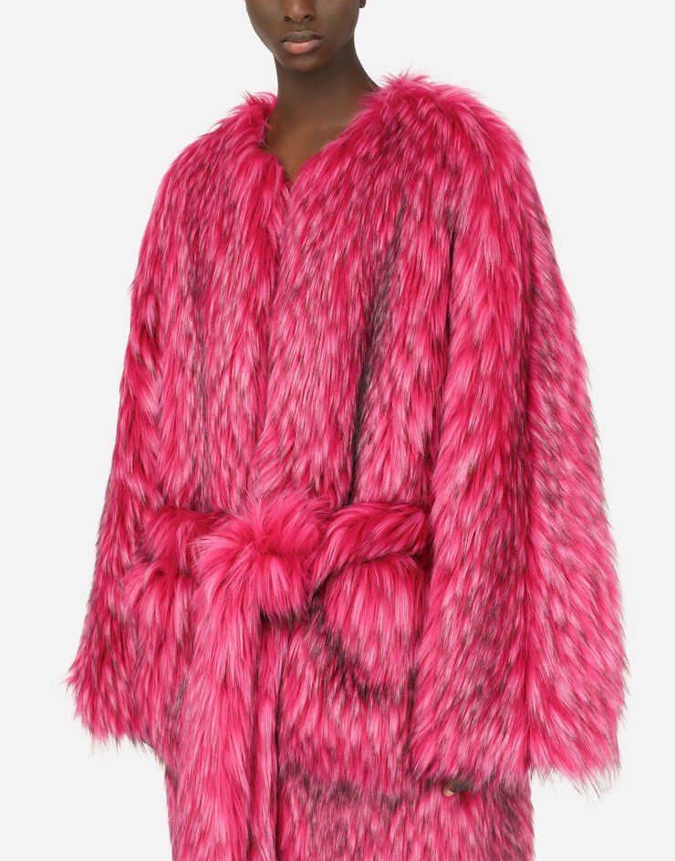 Coat with faux fur belt - 4