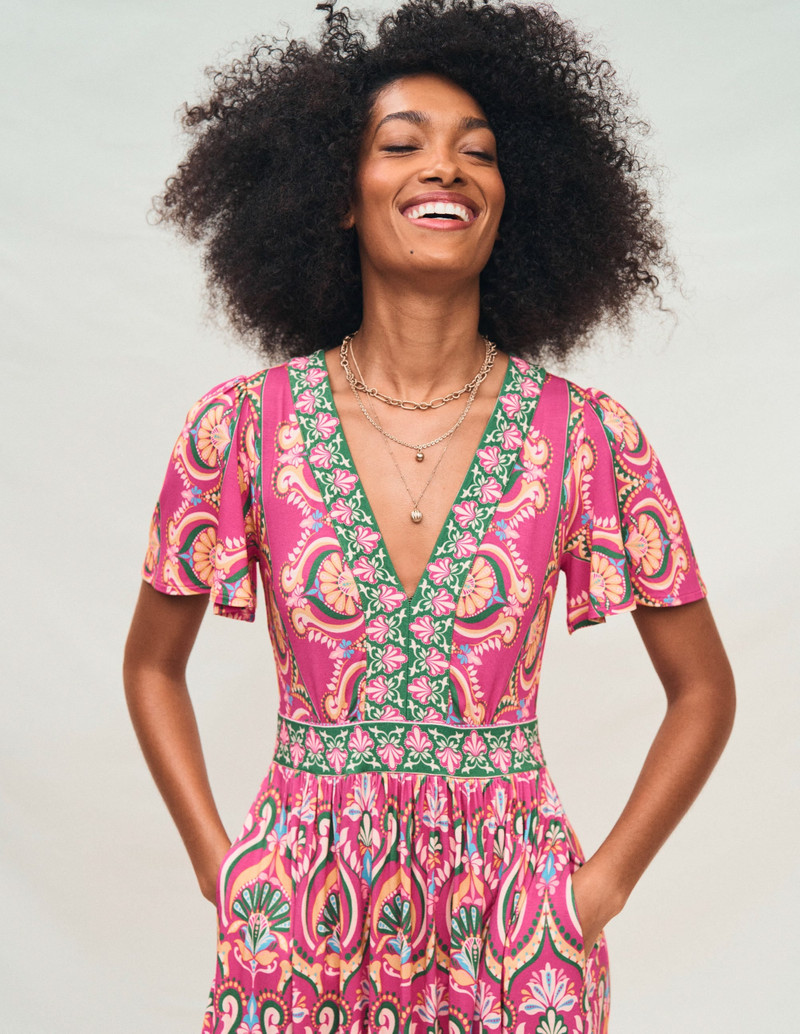 Ellie Flutter Maxi Tea Dress-Pink Peony, Ornamental Floral 3