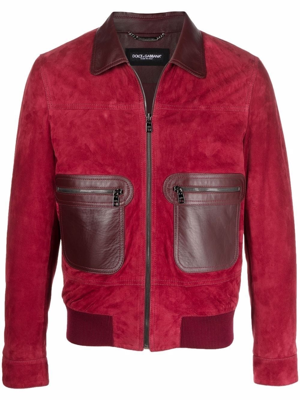 two-tone zip leather jacket - 1