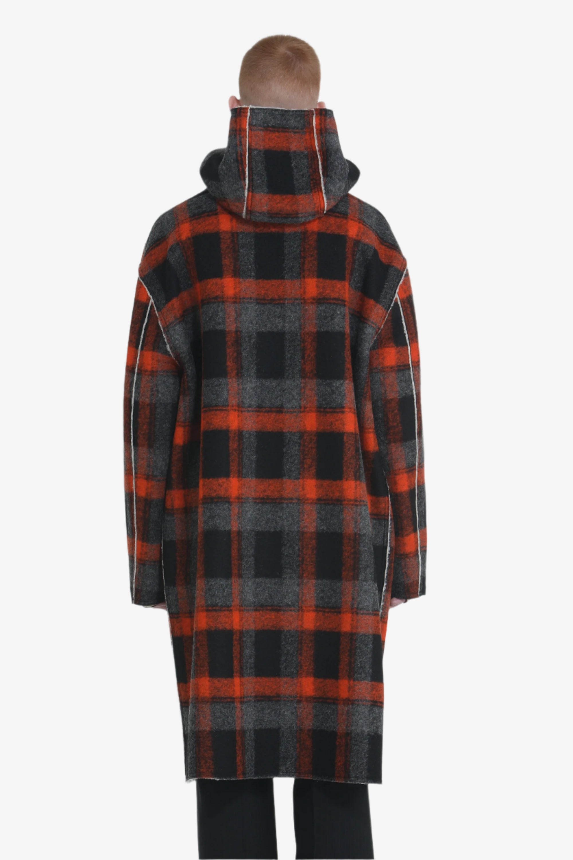 LONG CHECKED COAT WITH HOOD - 2