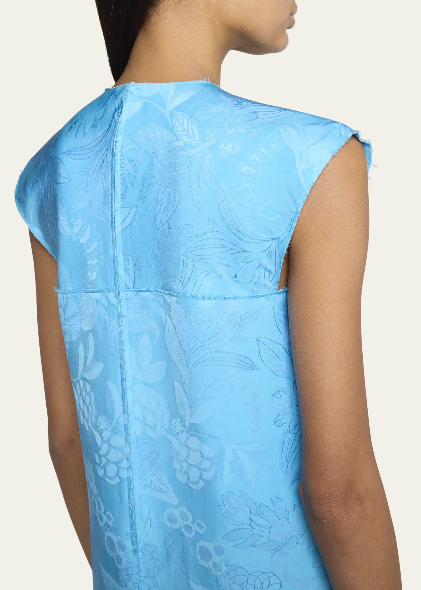 Floral Satin Jacquard Sleeveless Ankle Dress - 5