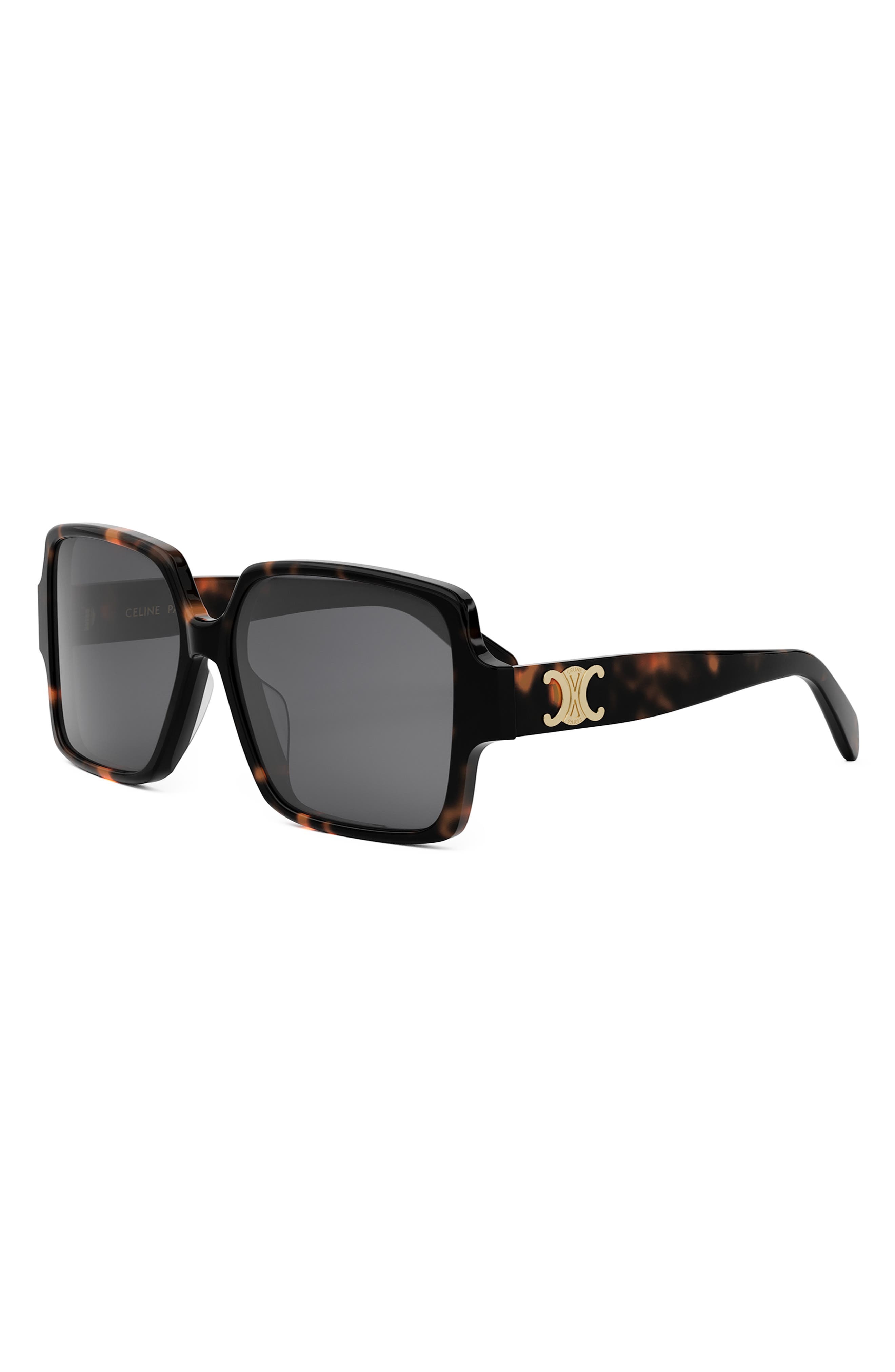 CELINE Triomphe 60mm Square Sunglasses in Dark Havana /Smoke at Nordstrom - 2