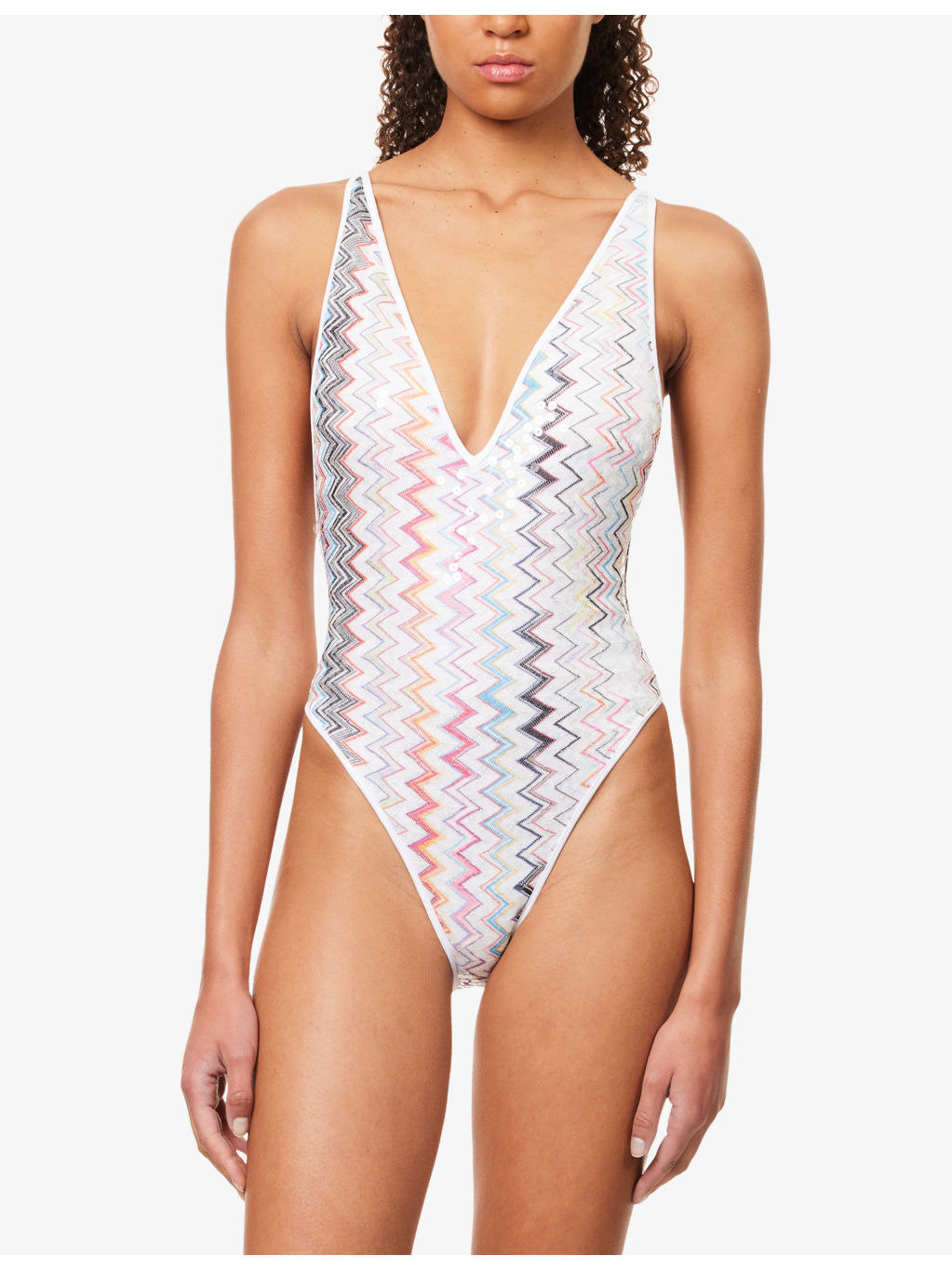 Chevron-Knit Sequin Swimsuit - 2
