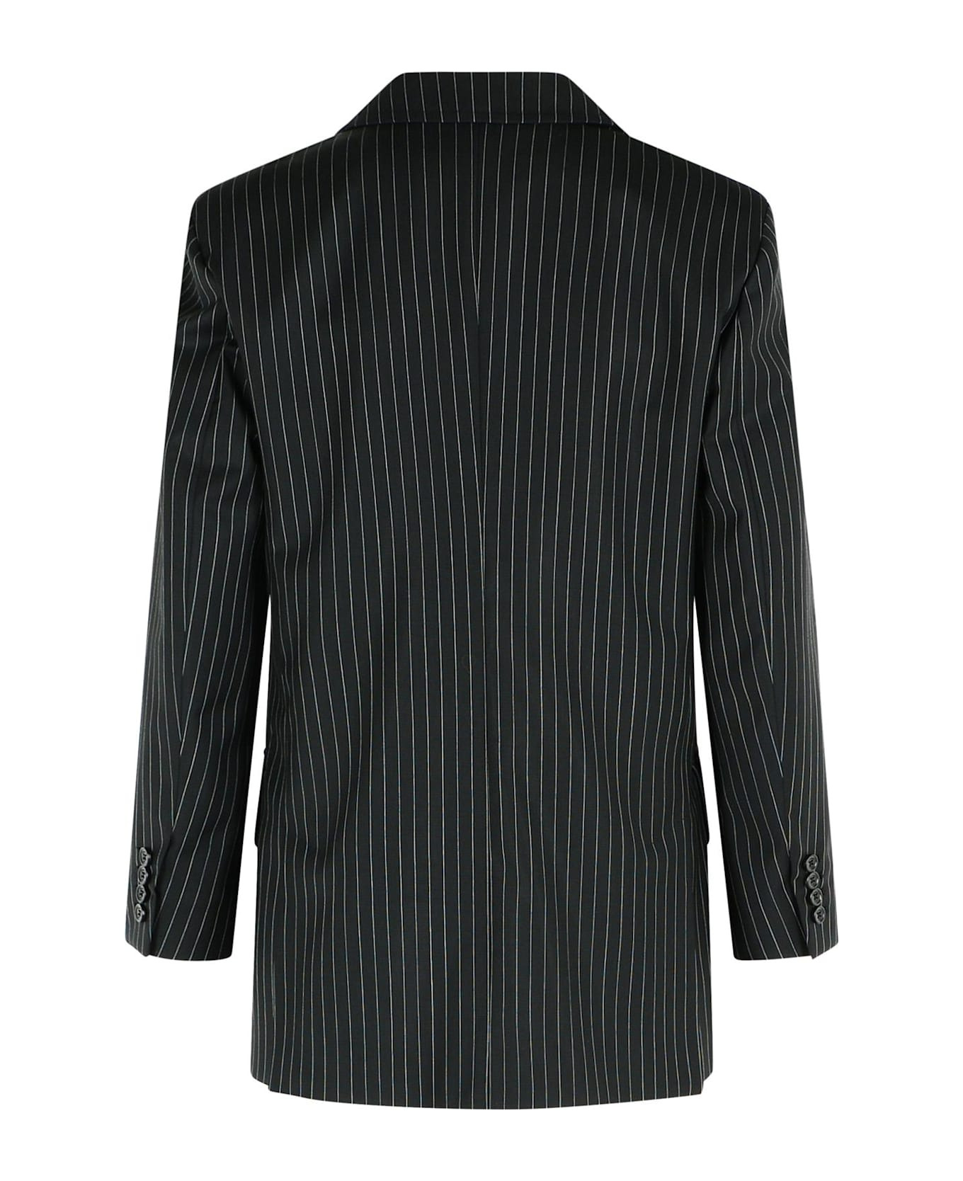 'mattia' Black White Pinstriped Virgin Wool Blazer - 3