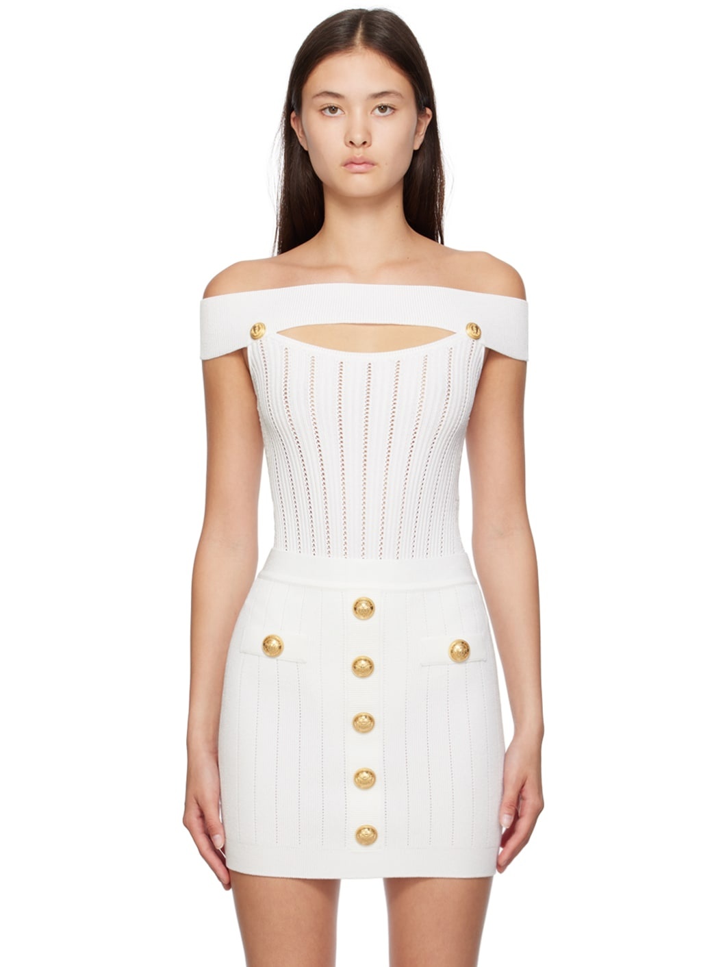 White Off-The-Shoulder Bodysuit - 1