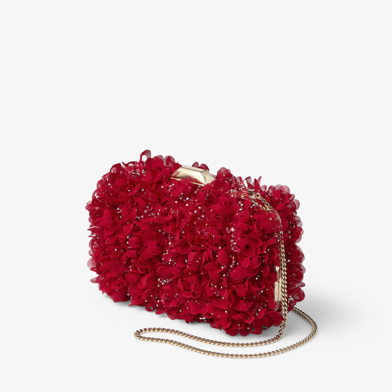 Cloud Ruby Red Satin Clutch Bag with Petal Embroidery 3