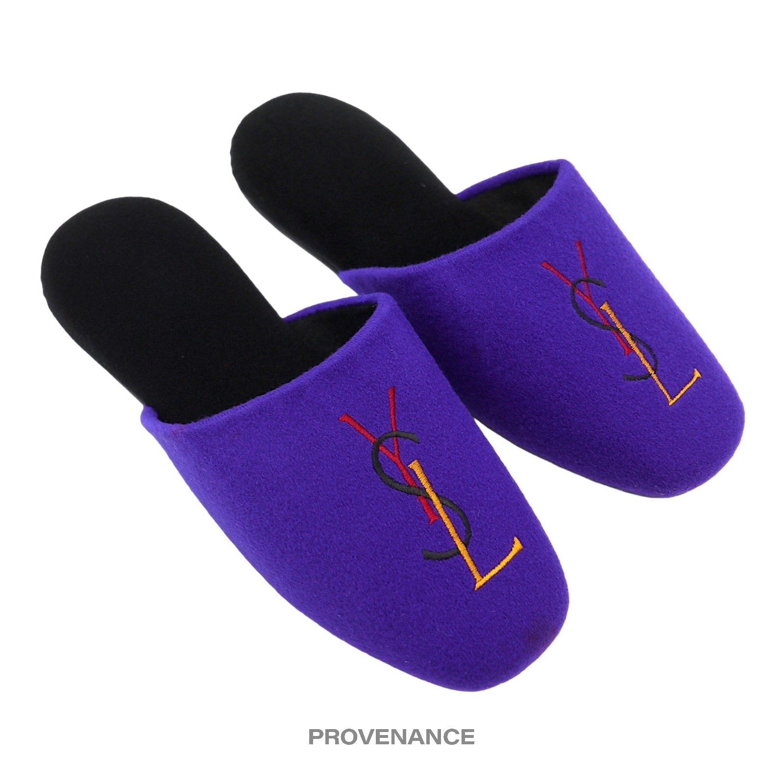 Yves Saint Laurent YSL Velour Logo Slipper - Purple - 3