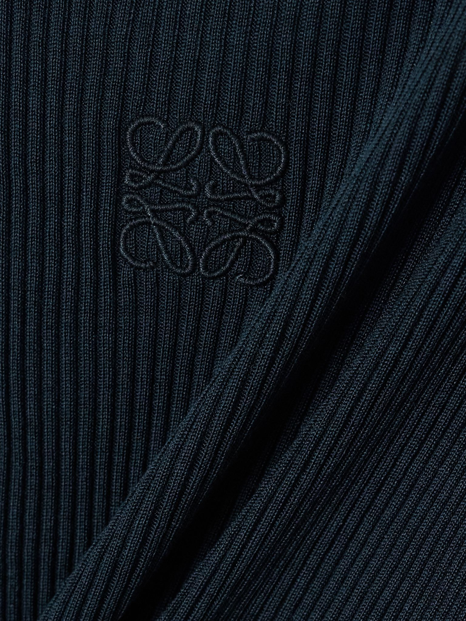 Embroidered ribbed silk tank Navy - 5