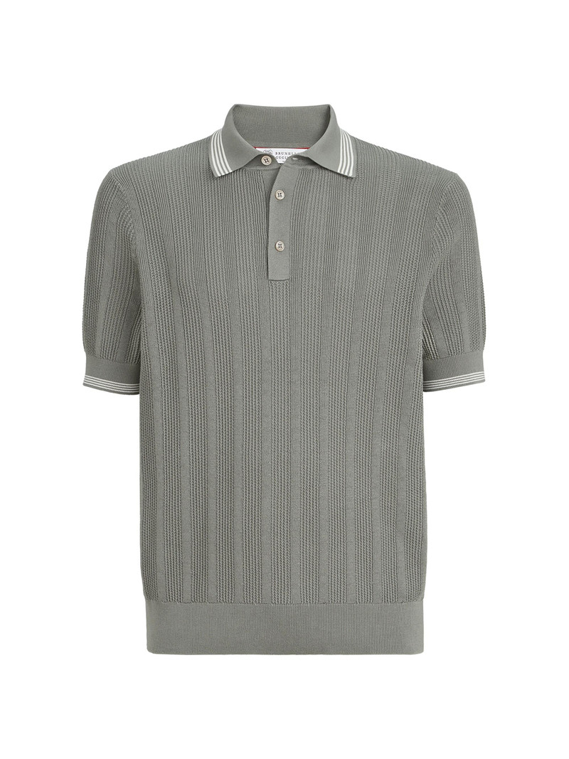 Men's Cotton Textured Rib Knit Polo Shirt - Khaki 1