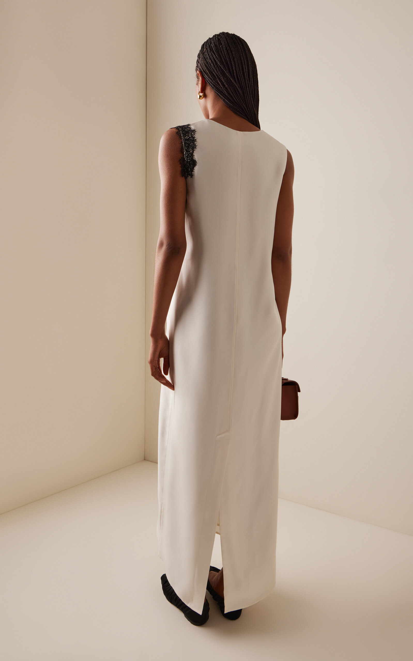Scoop-neck silk lace dress ivory - 4