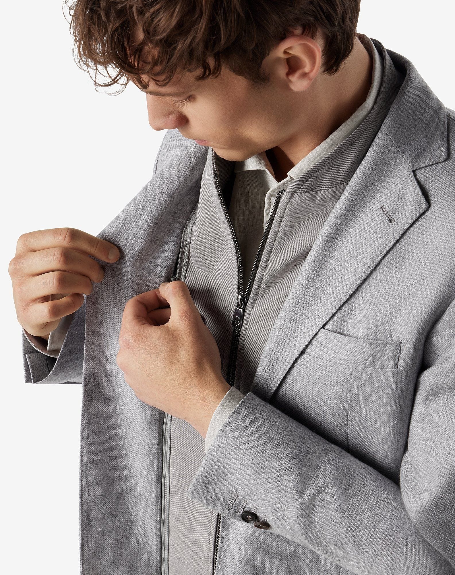 Grey silk and wool jacket with detachable inner vest - 4